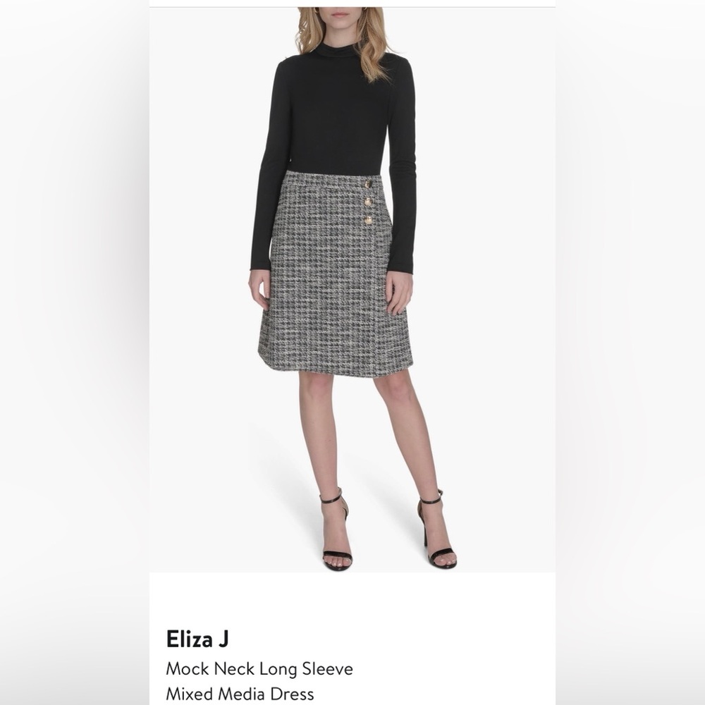 Eliza J Black Mock Neck Long Sleeve Mixed Media Dress